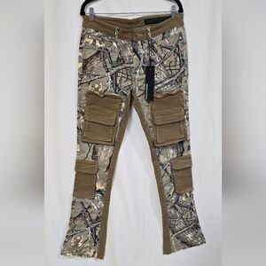 Rockstar Original men 34 Petter beige baggy jean flare denim, cargo, raw hem